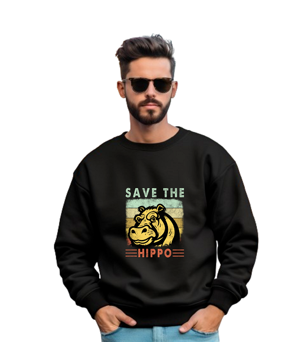 Felpa  girocollo unisex save the hippo - vivocolour